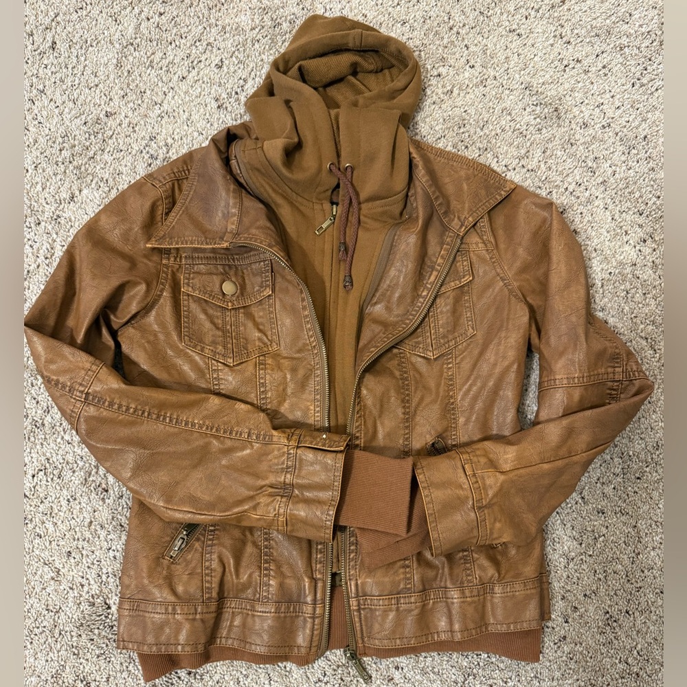 LA Coalition pleather bomber hoodie jacket